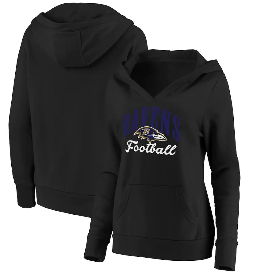 Women Baltimore Ravens Fanatics Branded Black Victory Script V-Neck Pullover Hoodie